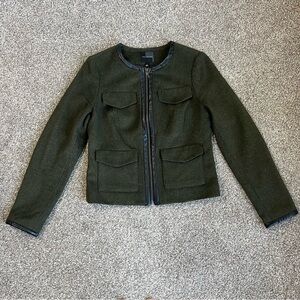 The Limited Hunter Green Wool Blend Faux Leather Trim Jacket, Size Small